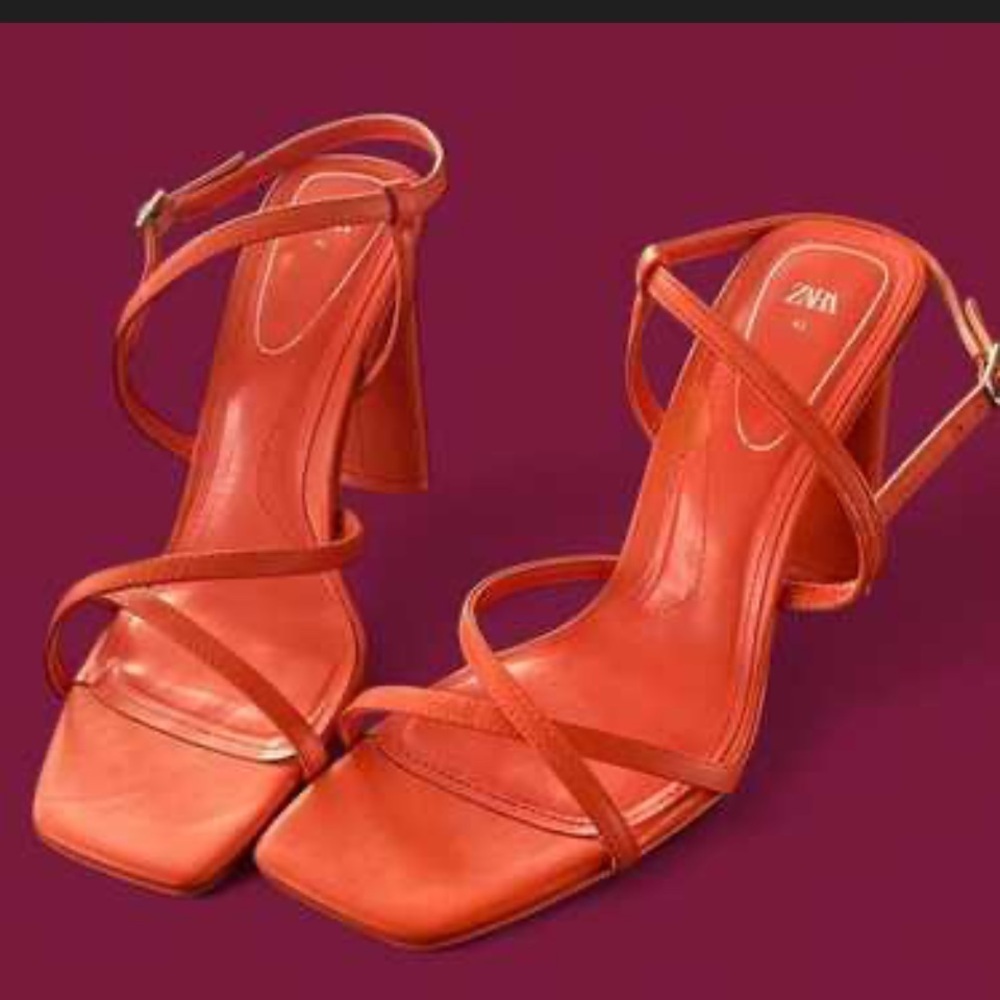 Orange Zara Strappy heels spring classic party evening $58 casual